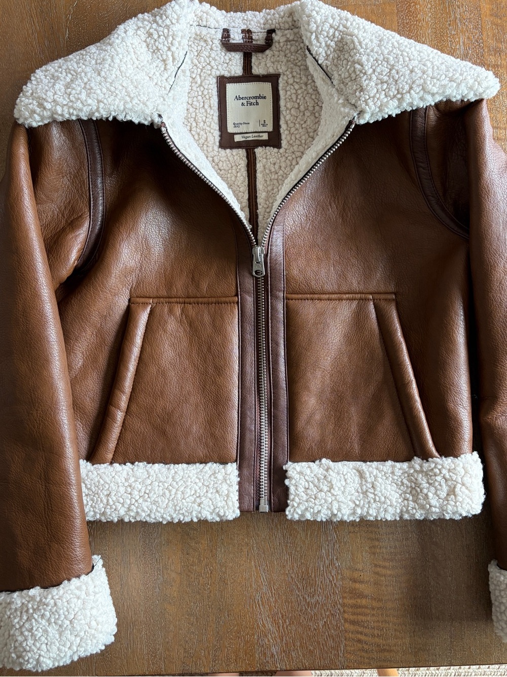Abercrombie & Fitch Brown Vegan Leather Sherpa Jacket